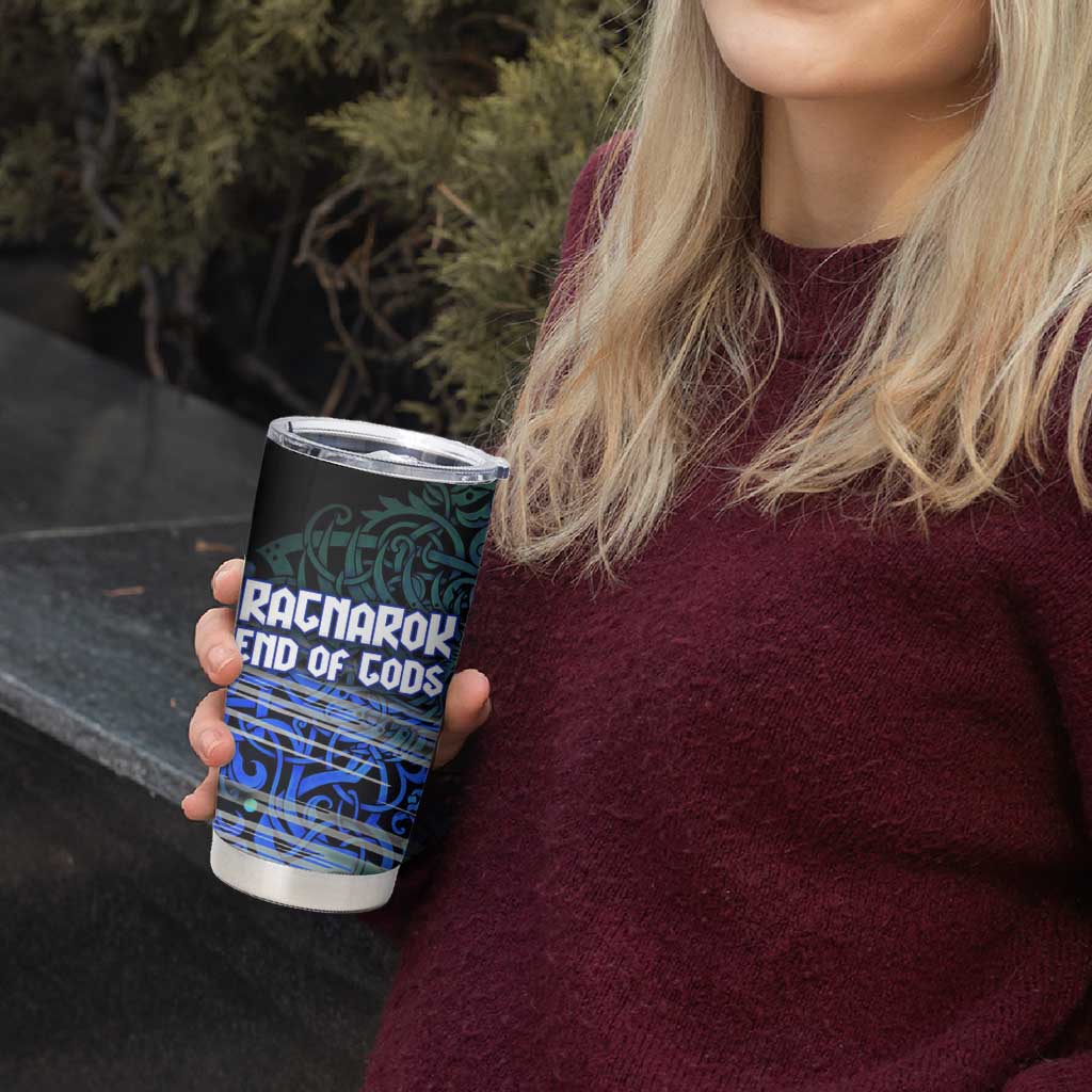 Fenrir Tumbler Cup with Blue Wolf, Runes and Ragnarok End of Gods Tribute - Wonder Print Shop