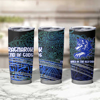 Fenrir Tumbler Cup with Blue Wolf, Runes and Ragnarok End of Gods Tribute - Wonder Print Shop