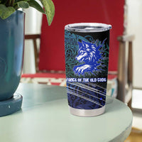 Fenrir Tumbler Cup with Blue Wolf, Runes and Ragnarok End of Gods Tribute - Wonder Print Shop