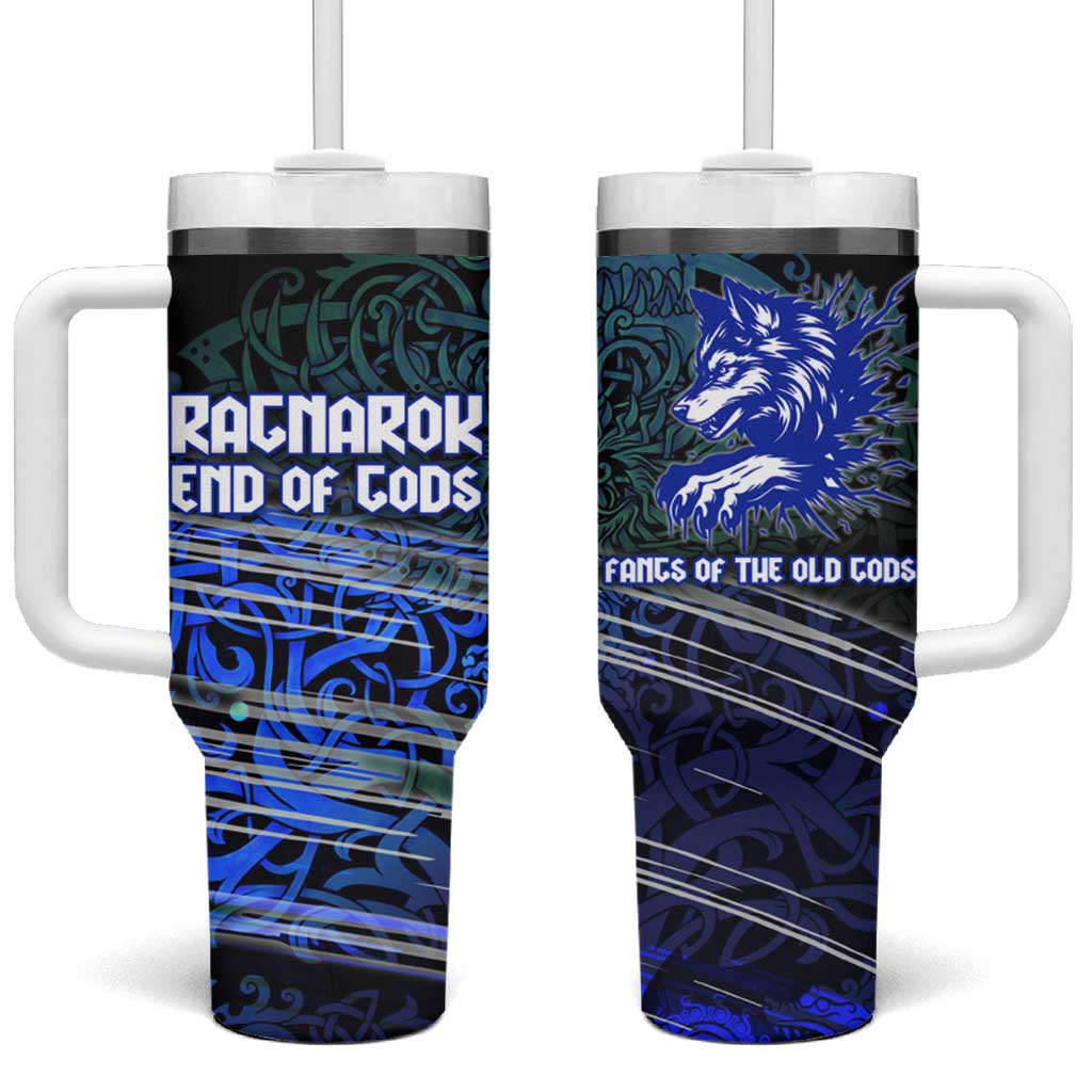 Fenrir Tumbler With Handle with Blue Wolf, Runes and Ragnarok End of Gods Tribute - Wonder Print Shop