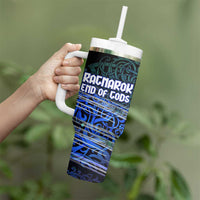 Fenrir Tumbler With Handle with Blue Wolf, Runes and Ragnarok End of Gods Tribute - Wonder Print Shop