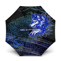 Fenrir Umbrella with Blue Wolf, Runes and Ragnarok End of Gods Tribute - Wonder Print Shop