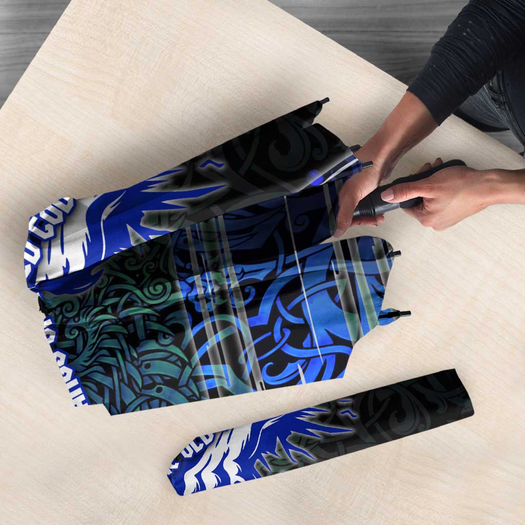 Fenrir Umbrella with Blue Wolf, Runes and Ragnarok End of Gods Tribute - Wonder Print Shop