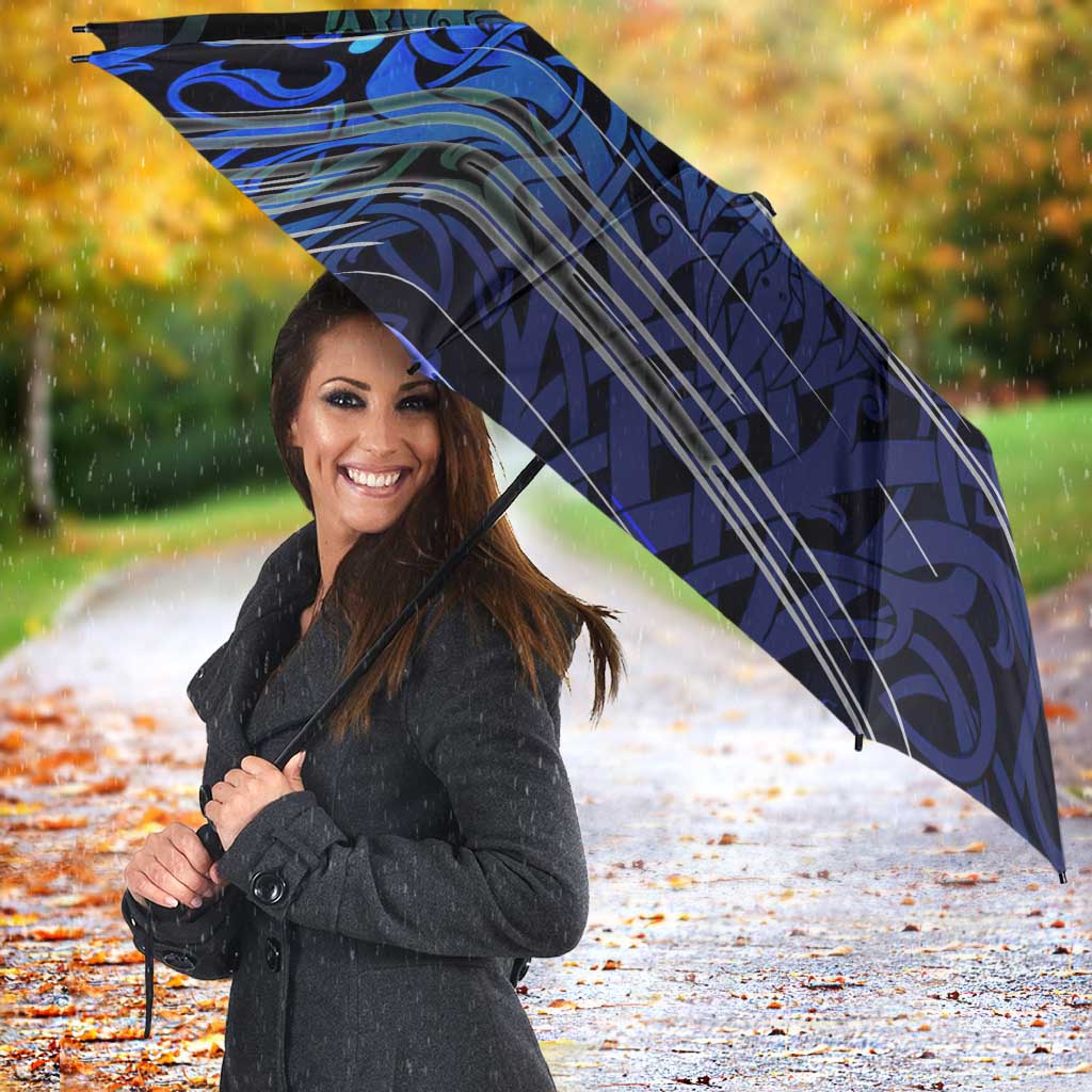 Fenrir Umbrella with Blue Wolf, Runes and Ragnarok End of Gods Tribute - Wonder Print Shop