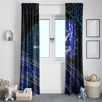 Fenrir Window Curtain with Blue Wolf, Runes and Ragnarok End of Gods Tribute - Wonder Print Shop