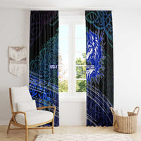 Fenrir Window Curtain with Blue Wolf, Runes and Ragnarok End of Gods Tribute - Wonder Print Shop