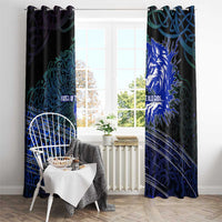 Fenrir Window Curtain with Blue Wolf, Runes and Ragnarok End of Gods Tribute - Wonder Print Shop