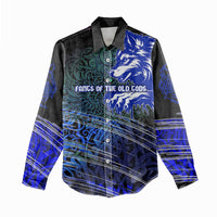 Fenrir Women Casual Shirt with Blue Wolf, Runes and Ragnarok End of Gods Tribute - Wonder Print Shop