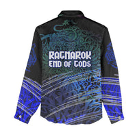 Fenrir Women Casual Shirt with Blue Wolf, Runes and Ragnarok End of Gods Tribute - Wonder Print Shop