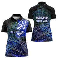 Fenrir Women Polo Shirt with Blue Wolf, Runes and Ragnarok End of Gods Tribute - Wonder Print Shop