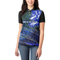 Fenrir Women Polo Shirt with Blue Wolf, Runes and Ragnarok End of Gods Tribute - Wonder Print Shop