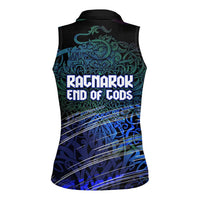 Fenrir Women Sleeveless Polo Shirt with Blue Wolf, Runes and Ragnarok End of Gods Tribute - Wonder Print Shop
