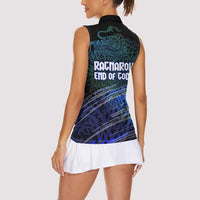 Fenrir Women Sleeveless Polo Shirt with Blue Wolf, Runes and Ragnarok End of Gods Tribute - Wonder Print Shop