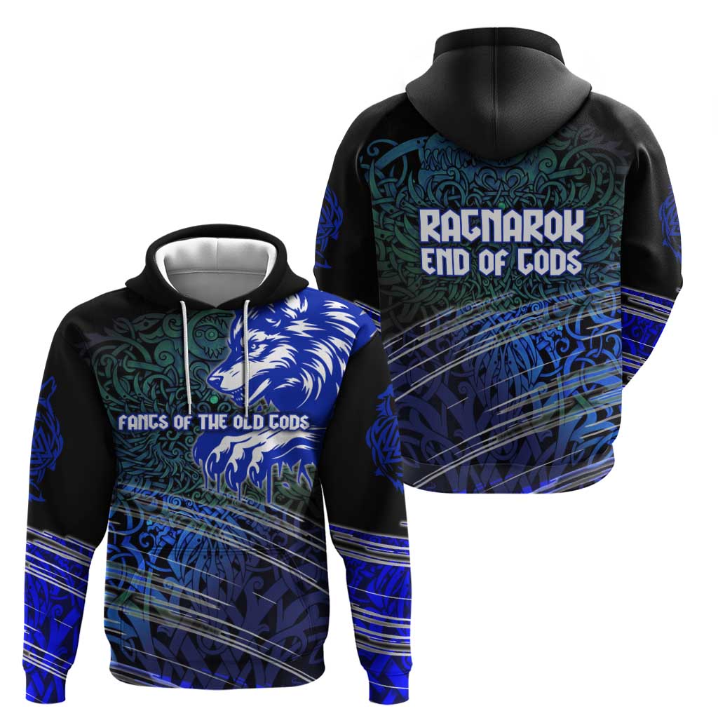 Fenrir Zip Hoodie with Blue Wolf, Runes and Ragnarok End of Gods Tribute - Wonder Print Shop