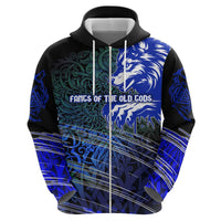 Fenrir Zip Hoodie with Blue Wolf, Runes and Ragnarok End of Gods Tribute - Wonder Print Shop
