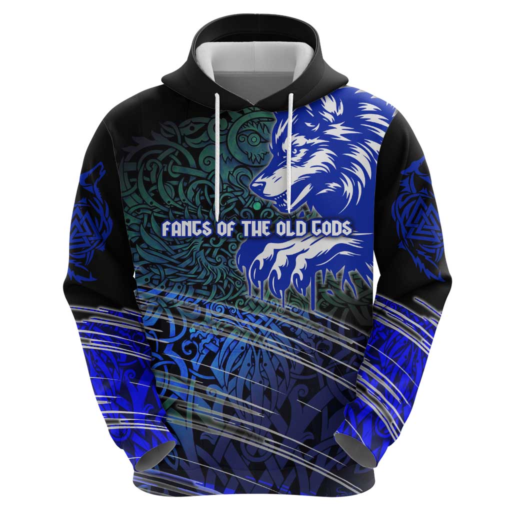 Fenrir Zip Hoodie with Blue Wolf, Runes and Ragnarok End of Gods Tribute - Wonder Print Shop