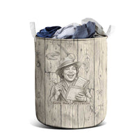 Zora Neale Hurston Laundry Basket Rustic Wood Engraved Style Illustration Joyful Portrait with Book and Map Donkey - Wonder Print Shop
