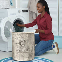 Zora Neale Hurston Laundry Basket Rustic Wood Engraved Style Illustration Joyful Portrait with Book and Map Donkey - Wonder Print Shop