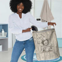 Zora Neale Hurston Laundry Basket Rustic Wood Engraved Style Illustration Joyful Portrait with Book and Map Donkey - Wonder Print Shop