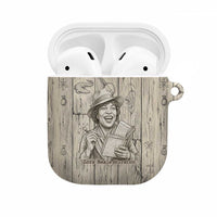 Zora Neale Hurston AirPods Case Rustic Wood Engraved Style Illustration Joyful Portrait with Book and Map Donkey - Wonder Print Shop