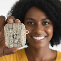 Zora Neale Hurston AirPods Case Rustic Wood Engraved Style Illustration Joyful Portrait with Book and Map Donkey - Wonder Print Shop