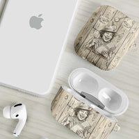 Zora Neale Hurston AirPods Case Rustic Wood Engraved Style Illustration Joyful Portrait with Book and Map Donkey - Wonder Print Shop