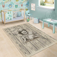 Zora Neale Hurston Area Rug Rustic Wood Engraved Style Illustration Joyful Portrait with Book and Map Donkey - Wonder Print Shop