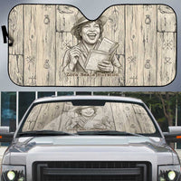 Zora Neale Hurston Auto Sun Shade Rustic Wood Engraved Style Illustration Joyful Portrait with Book and Map Donkey - Wonder Print Shop