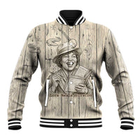 Zora Neale Hurston Baseball Jacket Rustic Wood Engraved Style Illustration Joyful Portrait with Book and Map Donkey - Wonder Print Shop