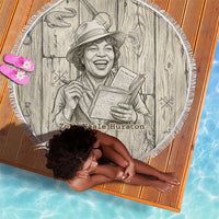 Zora Neale Hurston Beach Blanket Rustic Wood Engraved Style Illustration Joyful Portrait with Book and Map Donkey - Wonder Print Shop
