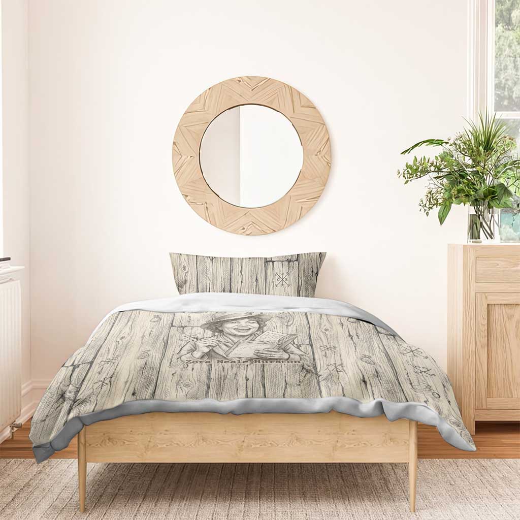 Zora Neale Hurston Bedding Set Rustic Wood Engraved Style Illustration Joyful Portrait with Book and Map Donkey - Wonder Print Shop