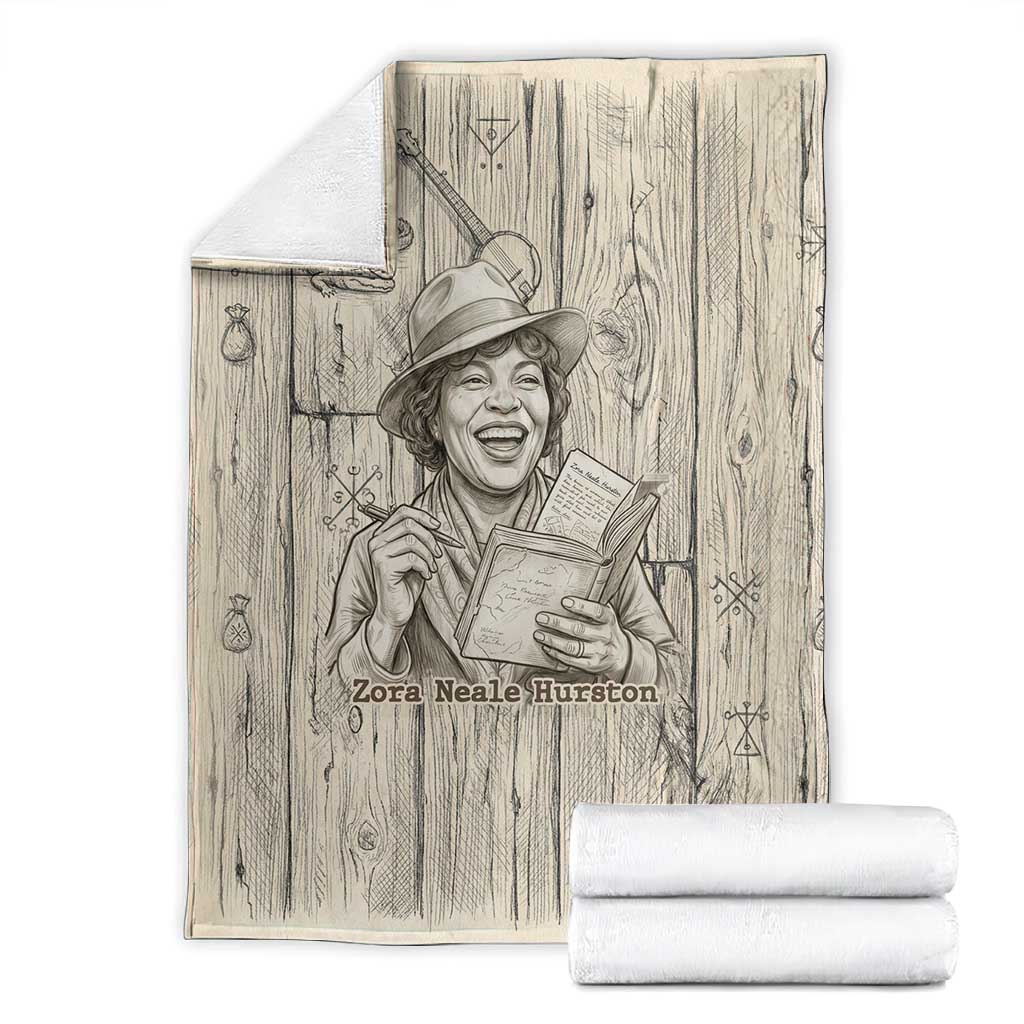 Zora Neale Hurston Blanket Rustic Wood Engraved Style Illustration Joyful Portrait with Book and Map Donkey - Wonder Print Shop