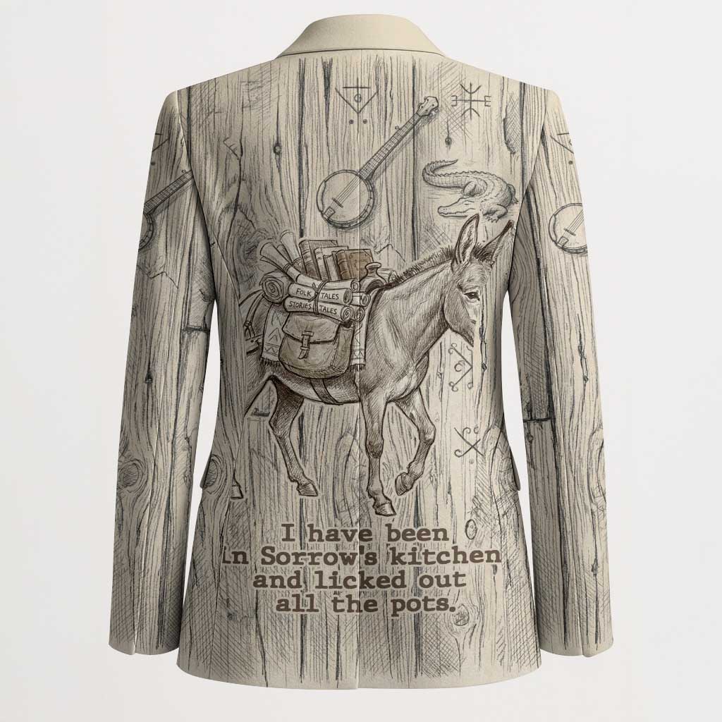 Zora Neale Hurston Blazer Rustic Wood Engraved Style Illustration Joyful Portrait with Book and Map Donkey - Wonder Print Shop