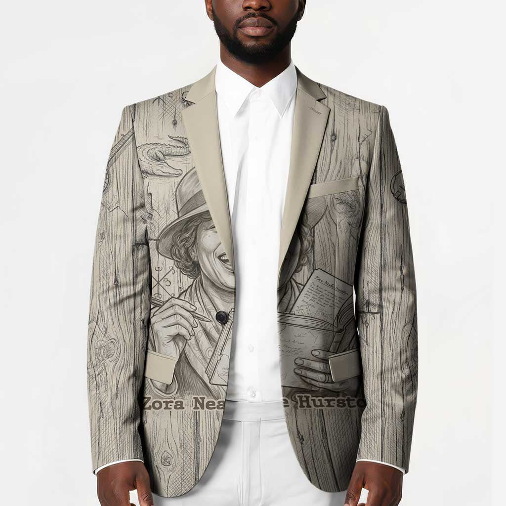 Zora Neale Hurston Blazer Rustic Wood Engraved Style Illustration Joyful Portrait with Book and Map Donkey - Wonder Print Shop