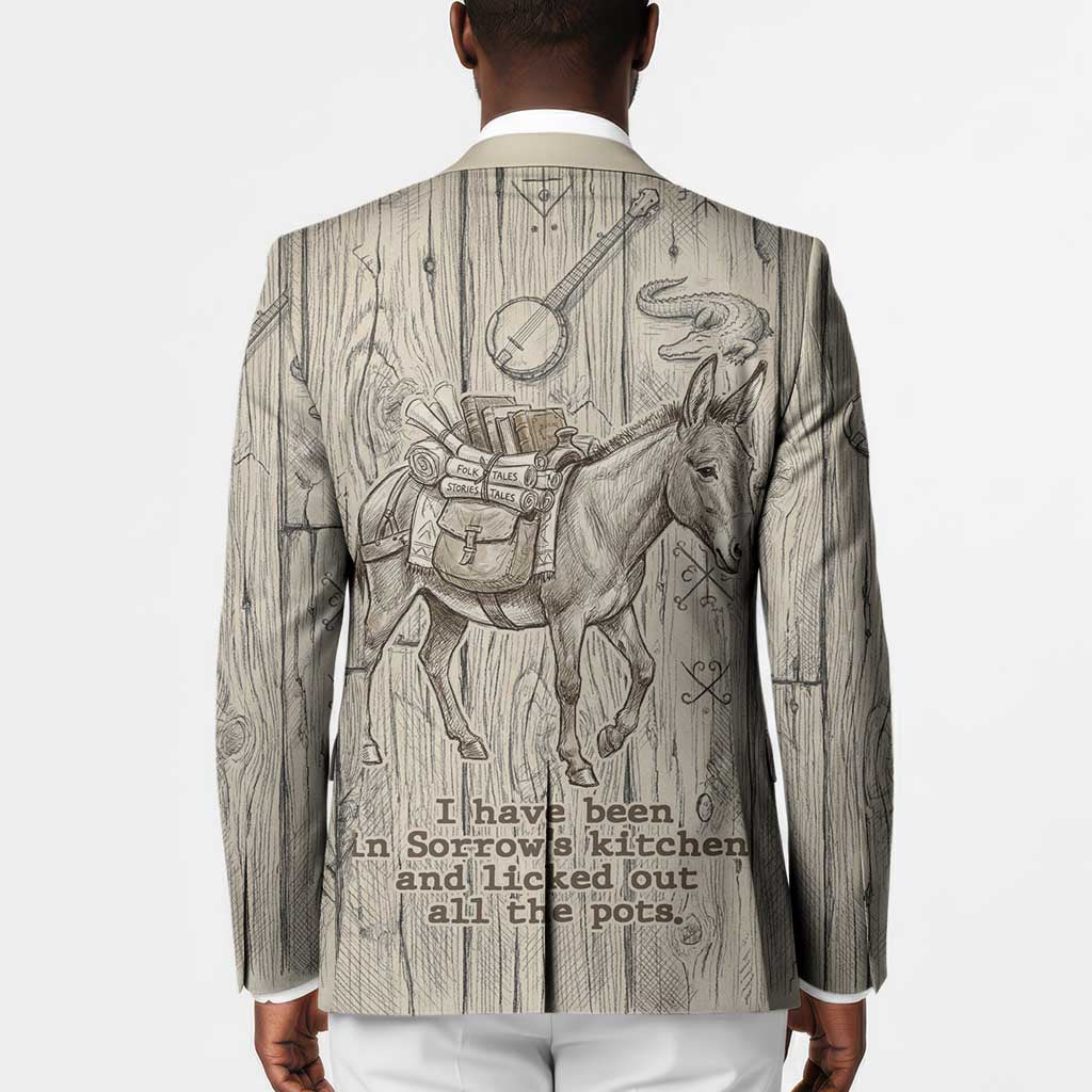 Zora Neale Hurston Blazer Rustic Wood Engraved Style Illustration Joyful Portrait with Book and Map Donkey - Wonder Print Shop
