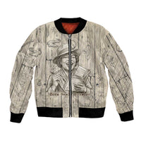 Zora Neale Hurston Bomber Jacket Rustic Wood Engraved Style Illustration Joyful Portrait with Book and Map Donkey - Wonder Print Shop