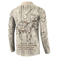 Zora Neale Hurston Button Sweatshirt Rustic Wood Engraved Style Illustration Joyful Portrait with Book and Map Donkey