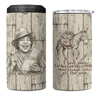 Zora Neale Hurston 4 in 1 Can Cooler Tumbler Rustic Wood Engraved Style Illustration Joyful Portrait with Book and Map Donkey - Wonder Print Shop