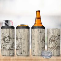 Zora Neale Hurston 4 in 1 Can Cooler Tumbler Rustic Wood Engraved Style Illustration Joyful Portrait with Book and Map Donkey - Wonder Print Shop