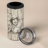 Zora Neale Hurston 4 in 1 Can Cooler Tumbler Rustic Wood Engraved Style Illustration Joyful Portrait with Book and Map Donkey - Wonder Print Shop