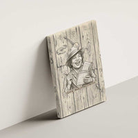 Zora Neale Hurston Canvas Wall Art Rustic Wood Engraved Style Illustration Joyful Portrait with Book and Map Donkey - Wonder Print Shop