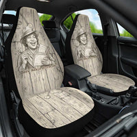 Zora Neale Hurston Car Seat Cover Rustic Wood Engraved Style Illustration Joyful Portrait with Book and Map Donkey - Wonder Print Shop