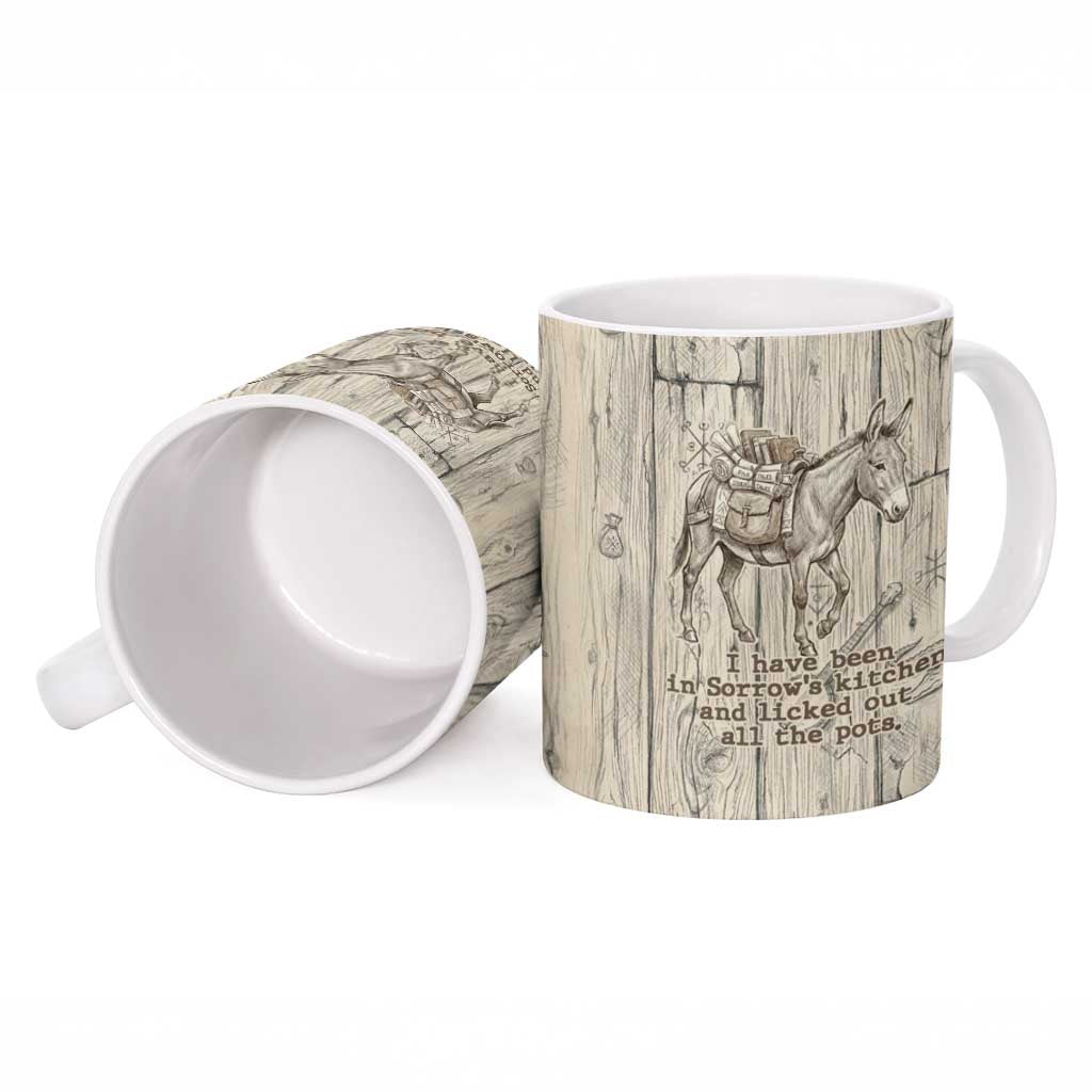 Zora Neale Hurston Ceramic Mug Rustic Wood Engraved Style Illustration Joyful Portrait with Book and Map Donkey - Wonder Print Shop