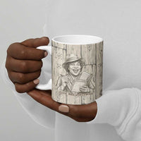 Zora Neale Hurston Ceramic Mug Rustic Wood Engraved Style Illustration Joyful Portrait with Book and Map Donkey - Wonder Print Shop