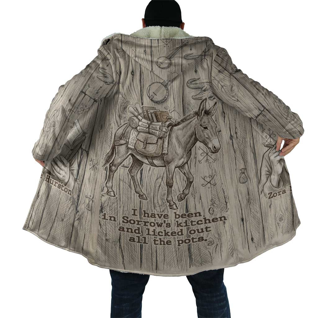 Zora Neale Hurston Cloak Rustic Wood Engraved Style Illustration Joyful Portrait with Book and Map Donkey - Wonder Print Shop