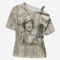Zora Neale Hurston Cross Shoulder Shirt Rustic Wood Engraved Style Illustration Joyful Portrait with Book and Map Donkey - Wonder Print Shop