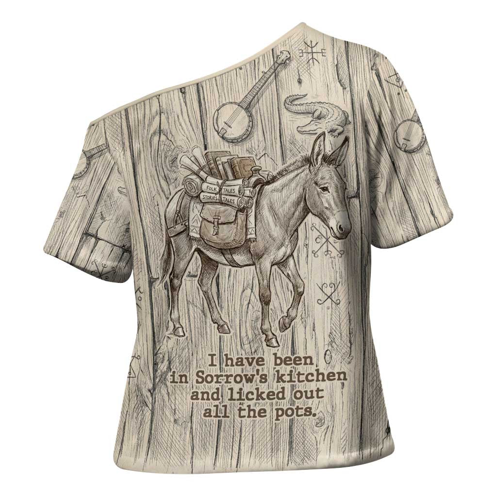 Zora Neale Hurston Cross Shoulder Shirt Rustic Wood Engraved Style Illustration Joyful Portrait with Book and Map Donkey - Wonder Print Shop