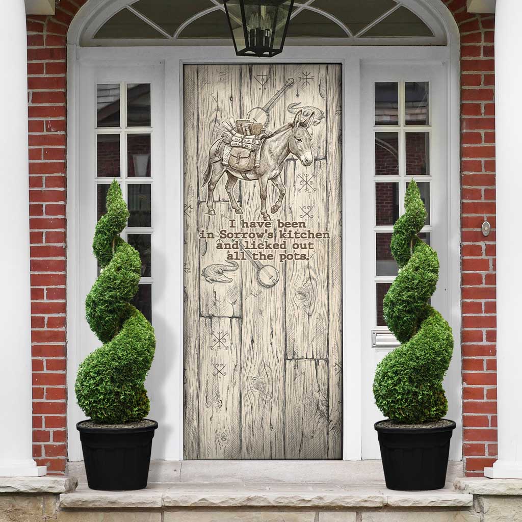 Zora Neale Hurston Door Cover Rustic Wood Engraved Style Illustration Joyful Portrait with Book and Map Donkey - Wonder Print Shop