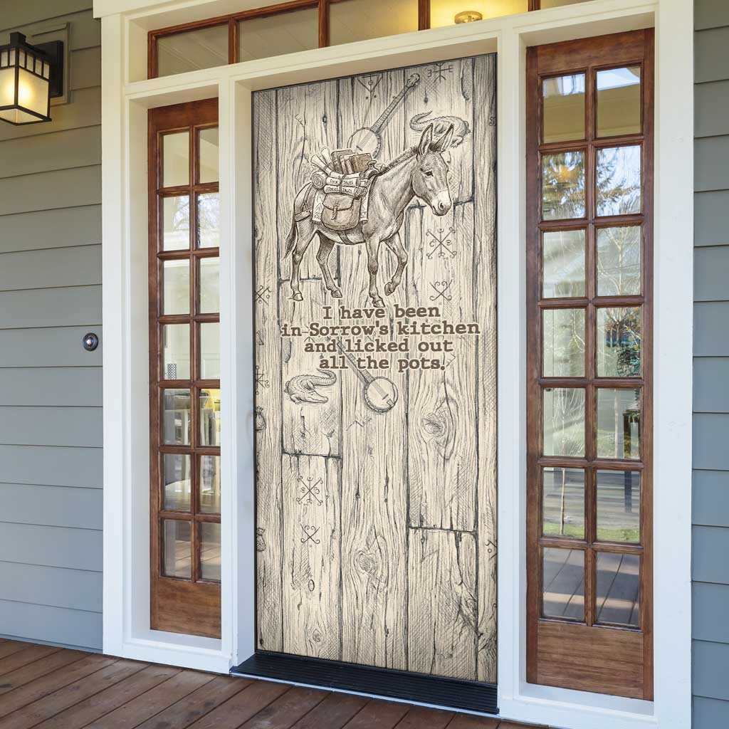 Zora Neale Hurston Door Cover Rustic Wood Engraved Style Illustration Joyful Portrait with Book and Map Donkey - Wonder Print Shop