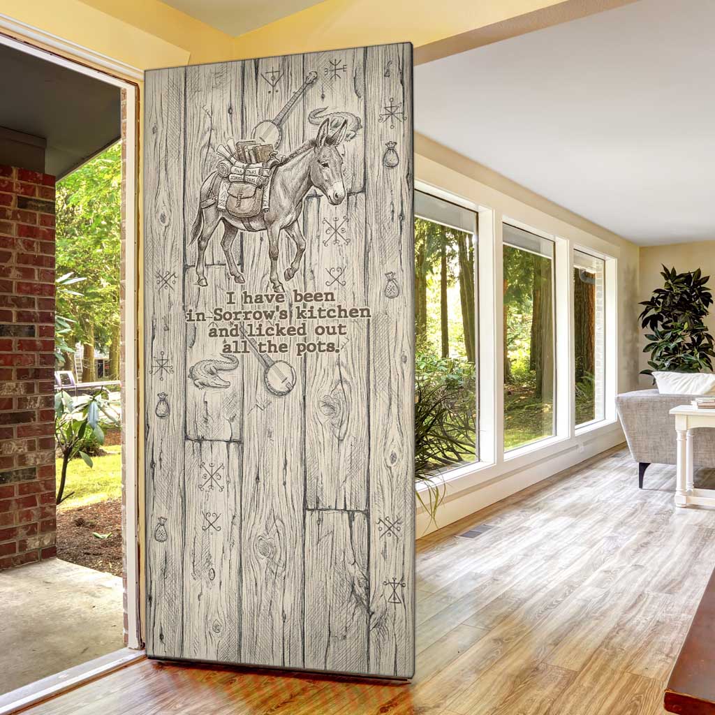 Zora Neale Hurston Door Cover Rustic Wood Engraved Style Illustration Joyful Portrait with Book and Map Donkey - Wonder Print Shop